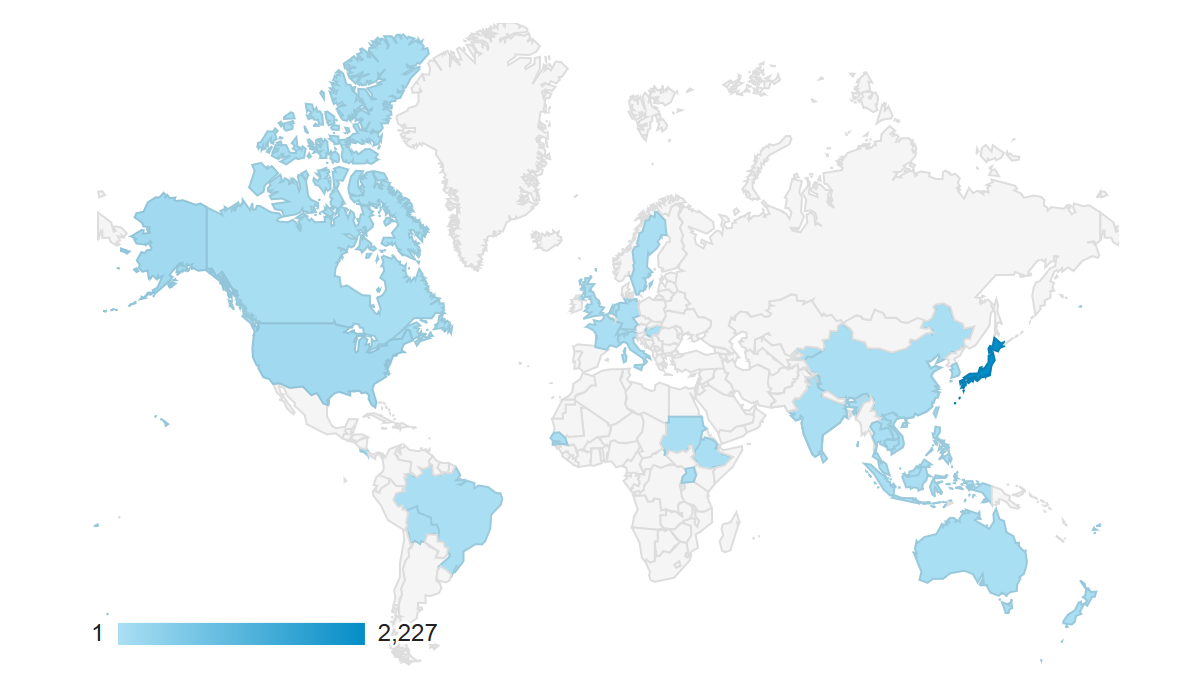 世界アクセスマップアクセスがあった国マップ