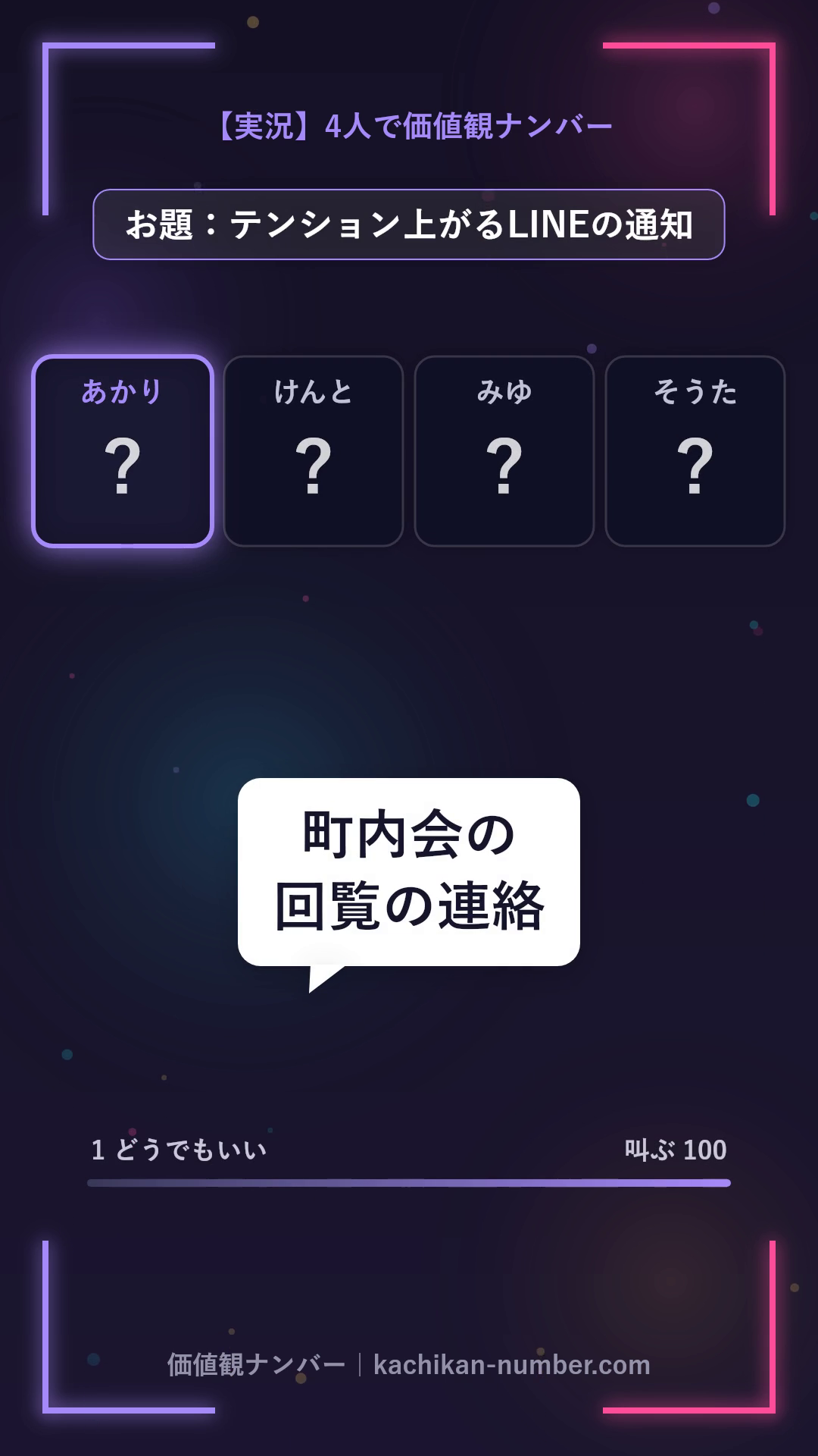 自作Webゲーム「価値観ナンバー」のプレイ画面